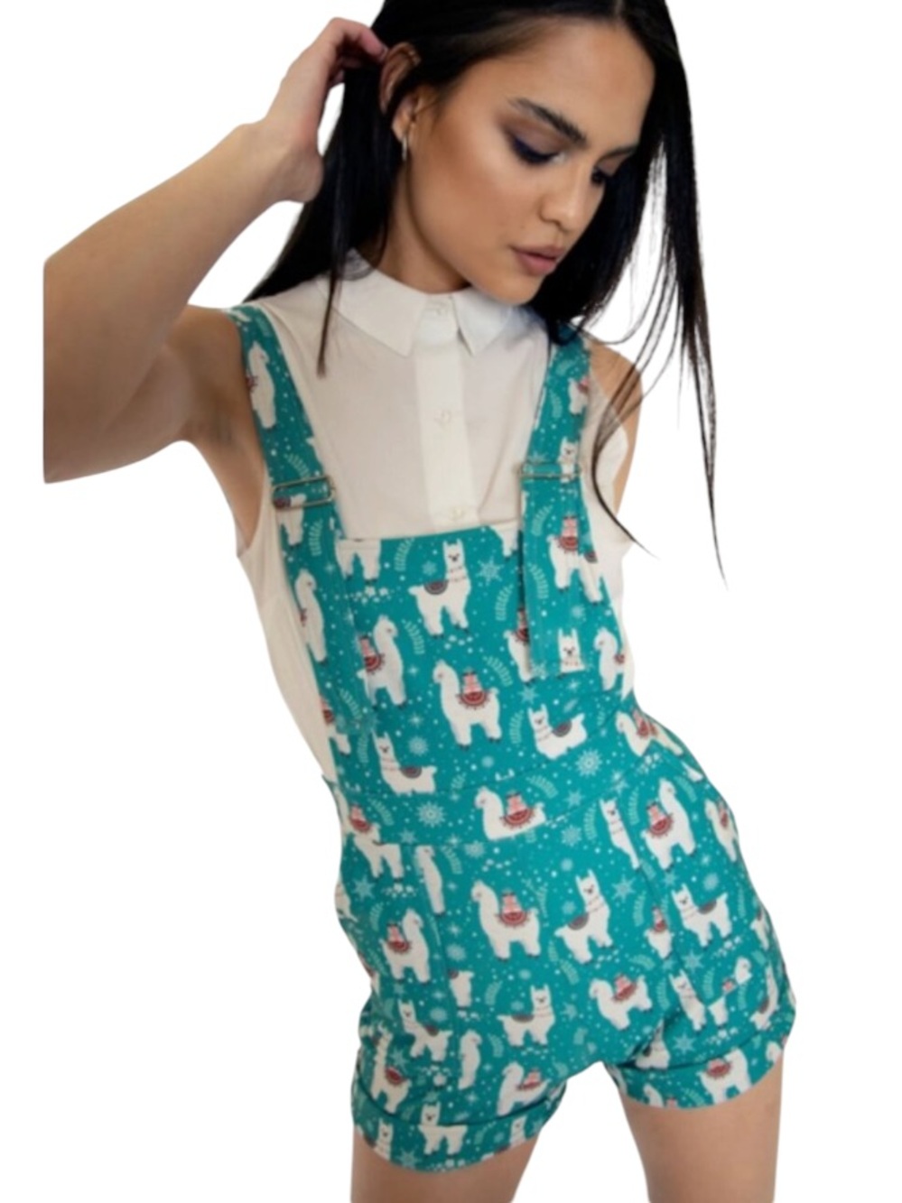 NWT Blackmilk Christmas Llama Short Overalls ~ LIMITED Size Small